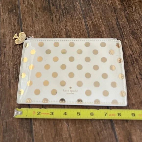 Kate Spade Polka Dot Cosmetic Pouch | Cream & Gold Zip Case | Travel Makeup Bag - Picture 2 of 6